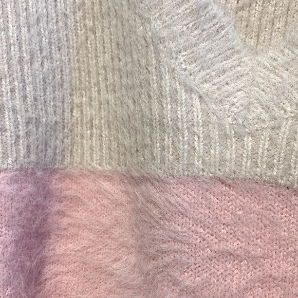 Revolve x Lovers and Friends Pink Dual-Tone Fuzzy V-Neck Sweater, Size M - Picture 6 of 6